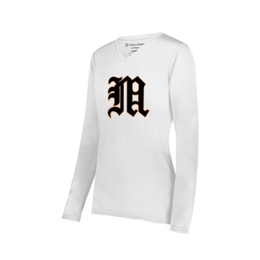 [222824.005.S-LOGO1] Ladies LS Smooth Sport Shirt (Female Adult S, White)